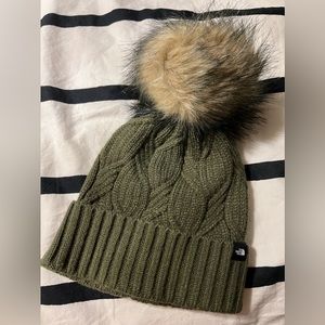 North Face Oh Mega Fur Pom Beanie - Army Green